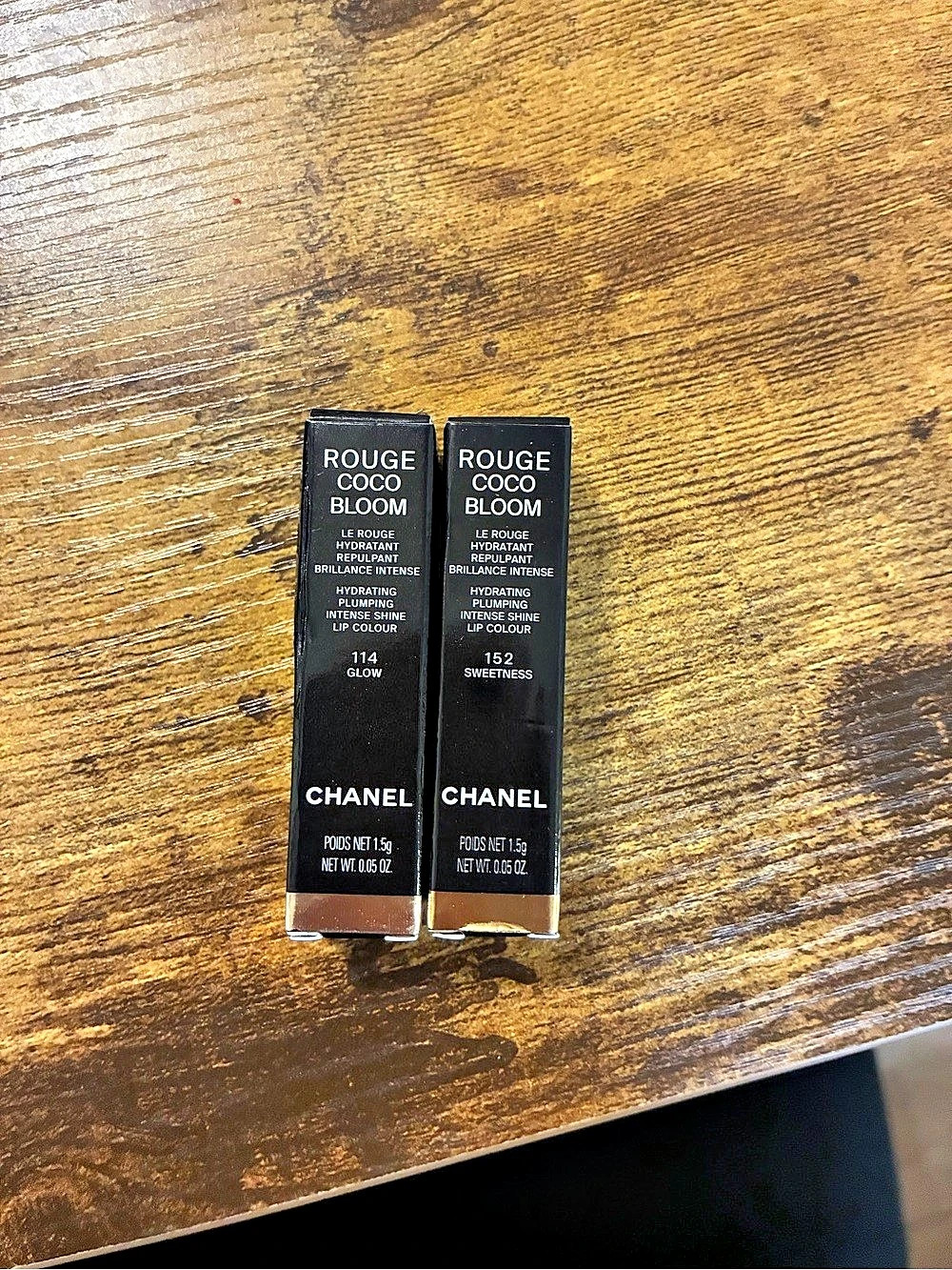 CHANEL Rouge Coco Bloom – 1.5g – Shades 114 Glow & 152 Sweetness – Set of 2